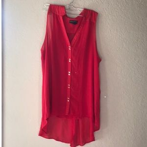 Red Button Down Flow Top